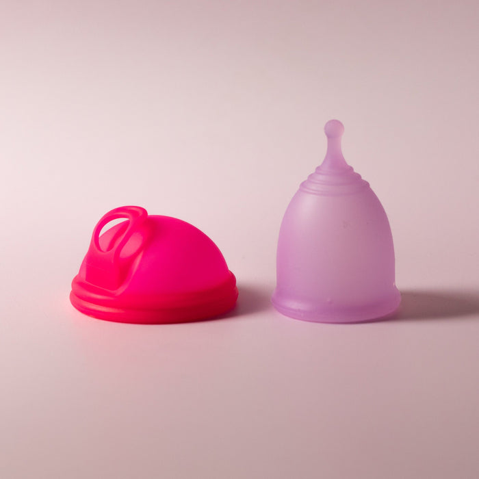Bohokiwi Neon Pink menstrual disc with Lavender reusable menstrual cup