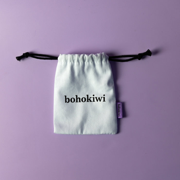 bohokiwi cotton storage bag with black drawstring