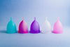 Bohokiwi reusable menstrual cups in Sapphire Blue, Rainbow, Lavender, Opaque and Rose