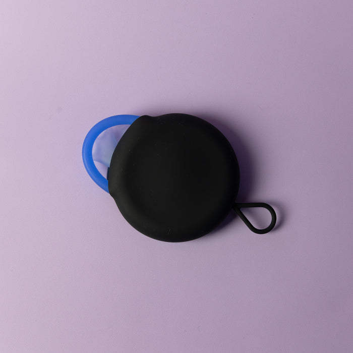 Bohokiwi Ocean Blue menstrual disc with Black round menstrual disc carrier case