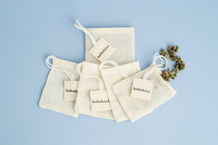 Five bohokiwi reusable unbleached cotton tea bags