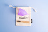 Bohokiwi Lavender menstrual cup with cotton storage bag and bamboo cleaning brush
